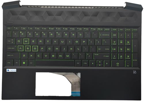 Jxjslp Replacement for HP Pavilion Gaming 15-EC 15Z-EC 15.6'' Laptop Palmrest Upper Case Top Cover with US Layout Green Backlit Keyboard Assembly L72597-001