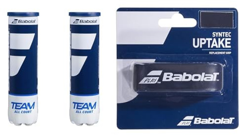 Babolat Team All Court, Tube de 4 Balles de Tennis & Syntec Uptake, Grip Tennis, Noir