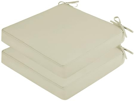SK Studio 2er Set Stuhlkissen Outdoor wasserdicht Polsterauflage Stuhlauflage Kissen Sitzkissen Bezug abnehmbar mit Eckbändern Beige, 45x45x5cm