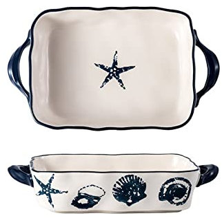 Pirofile da Forno Piatto di cottura in stile oceano Piatti in ceramica Set Piatti for la cottura Piatti for la casa Creativo Quadrato Binaurale Formaggio rotondo Formaggio rotondo al forno Ciotola di