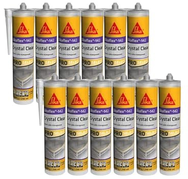 SIKA - Mastic-colle transparent - Sikaflex 142 Crystal Clear - Mastic polymère - Pour collage, joint et fissures - Haute performance - Intérieur & Extérieur - Carton de 12 cartouches de 290ml
