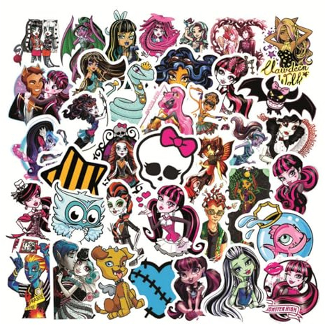 50 PCS Monsters High Stickers Cartoon Sticker Stuff for Water Bottles Luggage Laptop Bike Guitar Car Decals Cute Lilo & Stitch Gifts Party Supplies for Kids Teens Adults