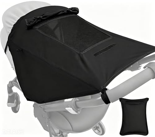 Uroboo Universal Pram Sunshade Sun Cover, 50+ UV Protection Stroller Sun Cover with Breathable Mesh Window Adjustable Fit Lightweight Portable for Baby Strollers Prams and Pushchairs, Black