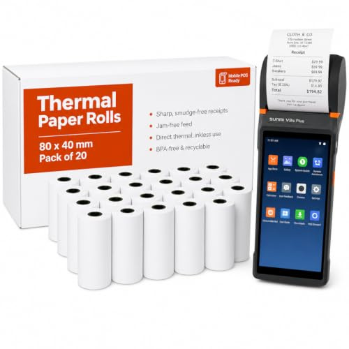 80 x 40mm Thermal Till Rolls 20 Pack for Just Eat Deliveroo Card Machines | BPA free receipt paper, fits standard handheld terminals and countertop printers, no ink or ribbon required, smooth print