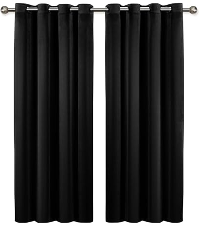 Imperial Rooms Black Crushed Velvet Curtains 66 x 72 Inch, Blackout Thermal Insulated Eyelet Curtains, Super Soft Room Darkening Window Drapes for Living Room Bedroom, 2 Panels with Matching Tiebacks