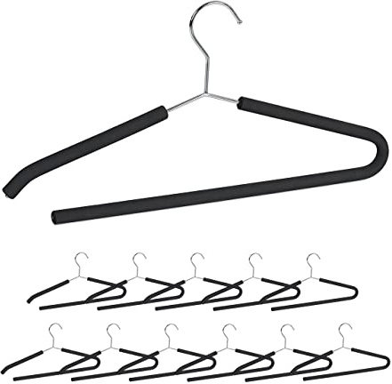 Relaxdays Kleiderbügel 12er Set, Rutschfester Schaumstoffbezug, Anzugbügel, offener Hosensteg, Antirutschbügel, schwarz