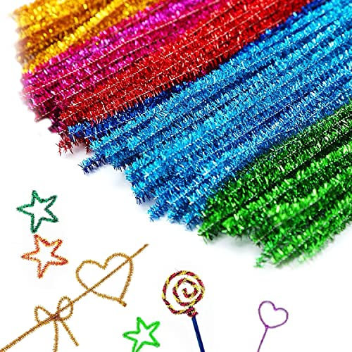 100 Stück Pfeifenreiniger Glitzer, MYLERCT 30 cm Pfeifenputzer Bunt Zum Basteln, Pfeiffenputzer, Plüsch Weicher Chenilledraht Basteln Kann zu Einer Vielzahl von Formen Kombiniert Werden
