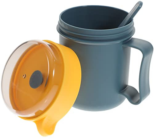 Cabilock Soup Mug with Lid and Spoon, Food Flasks Microwave Oven Milk Cup, Food Jar Soup Freezer Container for Breakfast Milk Noodles Cereal (Blue)