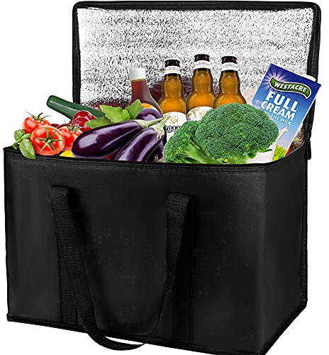 musbus XL-Large Insulated Grocery Shopping Bags, Black, Reusable Bag,Thermal Zipper,