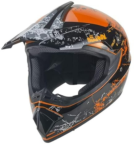 Kinder Crosshelm Racing AHP – Motorradhelm für Kinder, ABS-Schale, robuster Kinderhelm für Downhill, Quad und Motocross, Orange, Größe S, 53 – 54 cm