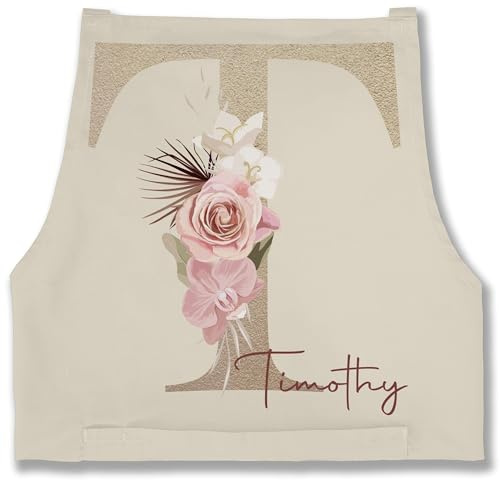 Schürze - und Initialen - Geschenk personalisiert mit Namen I Geschenkideen Anfangsbuchstabe Name - 85x69 - Natur Weiß - geschenke für ältere damen buchstaben buchstabe backschürze