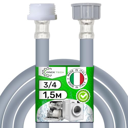 Extensión Manguera Lavadora o Lavavajilla 1,5m con Conexiones Ø 3/4 Presión de 20 a 60 Bar para Temperaturas de hasta 25°C - MADE IN ITALY - Garantía de 5 Años - ONIX TECH