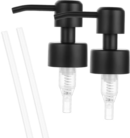 Giantree Pompa di ricambio per dispenser di sapone in acciaio inossidabile, confezione da 2, con tubo da 18 cm, riutilizzabile, antiruggine, testa di ricambio per erogatore di sapone da 28 mm, per