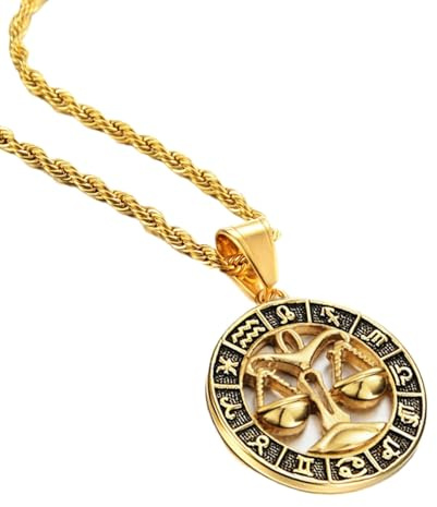 JEDTAKCT Waage 12 Sternbilder Anhänger Halsketten Für Männer Und Frauen - Hohlscheibe Sternzeichen Vintage Seilkette Sternzeichen Schmuck, Horoskop Himmlischer Astrologie Schmuck, Waage, 45 Cm