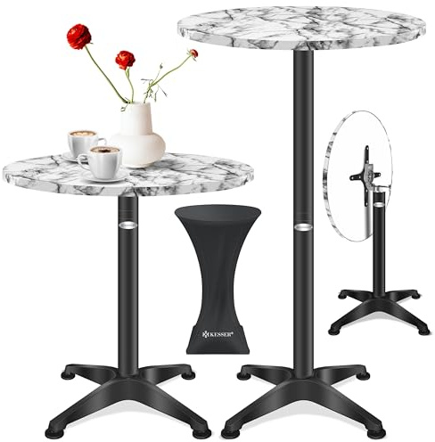 KESSER® 2-i-1 ståbord, hopfällbart bistrobord, set om 1 | aluminiumplatta i rostfritt stål, höjdjusterbart 70 cm/115 cm | festbord Ø 80 cm | inomhus- och utomhusmottagningsbord | fällbord med