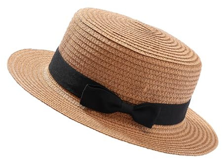 JJDreams Damen Sonnenhut Strohhut Faltbarer Strandhut Sommerhut mit Schleifende Panamahut für Reise Urlaub und Strand,Khaki