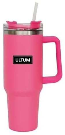 Ultum Thermosflasche 1200 ml mit Henkel und Strohhalm | Isolierte Thermo-Trinkflasche aus Edelstahl mit Deckel | Kühlt 29 Stunden | Reisebecher | Thermobecher | BPA-frei