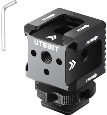UTEBIT Triple Adaptateur de Sabot Froid avec Trou de Vis 1/4'', Support d'Extension Hot Shoe Alliage d'Aluminium Extensible pour Appareil Photo Reflex Numérique, Flash, Moniteur, Microphone
