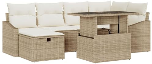 vidaXL Trädgårdsoffset med kudde 7 pcs Beige konstrotting, Trädgård och Terass, Modulär Utemöbel, Rattan-soffor för Avkoppling, UV-skyddad Utformning
