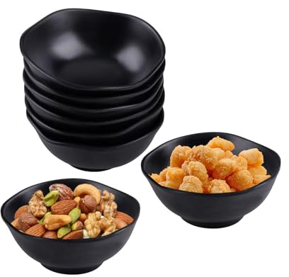 wocpvm Juego de 8 cuencos pequeños para cereales, negros, para niños, cuencos reutilizables para dip para desayuno, snacks, postre, salsa para mojar, ensalada, sopa (negro)