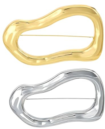 Set da 2 Spille Metalliche Irregolari con Anelli Oro e Argento – Spille Dorate per Abbigliamento – Raffinate Decorazioni e Accessori Moda per Donna, spine geometriche, Abiti e Completi