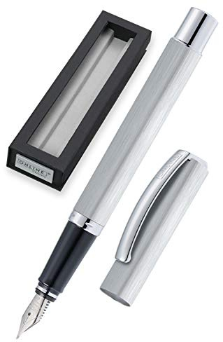 Online Füller Vision Silver I Eleganter Füllfederhalter mit Iridium-Feder medium I Füllhalter aus Aluminium für Standard-Tintenpatronen & Konverter I in Geschenkbox