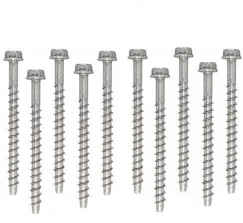 Merriway BH03044 Concrete/Masonry Screw Anchor Hex Head Bolt, M6 x 100mm (1/4 x 4 inch) - Pack of 10