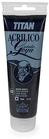 Farben Weiß und Schwarz Zink-Studien Acrylics Titan Goya - Rohr 125 ml, 82-Black Ivory