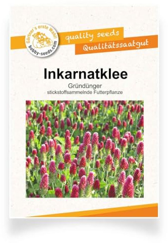 Gärtner's erste Wahl! Bobby-Seeds Inkarnatklee 50 g für ca. 15 m², Saatgut ohne Gentechnik, Gründüngung und Winterbegrünung, Bienenweide, Stickstoffsammler für Starkzehrer