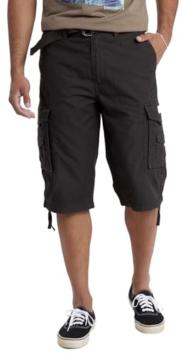 UNIONBAY mens Cordova Belted Messenger - Reg and Big Tall Sizes Cargo Shorts, Black, 34 US