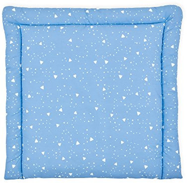 KraftKids Wickelauflage in abgerundete Dreiecke weiß auf Blau, Wickelunterlage 60x70 cm (BxT), Wickelkissen