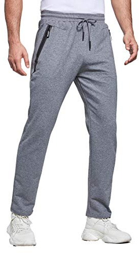 Tansozer Joggingbyxor Herr Träningsbyxor Sportbyxor Herr Gymjoggingbyxor Fritidsbyxor Fitnessbyxor med Blixtlåsfickor Löparbyxor för Män Slim Fit Långa Sport Joggare Sweatpants Grå M