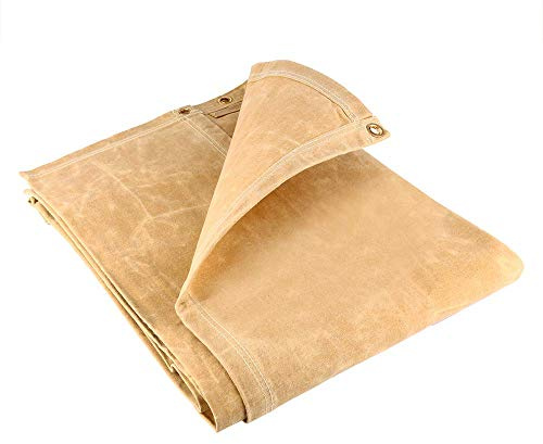 GroundMaster 18oz Standard Tan Canvas Tarpaulin - Super Heavy Duty Water Resistant Versatile Ground Sheet Cover (1.8m x 2.4m)