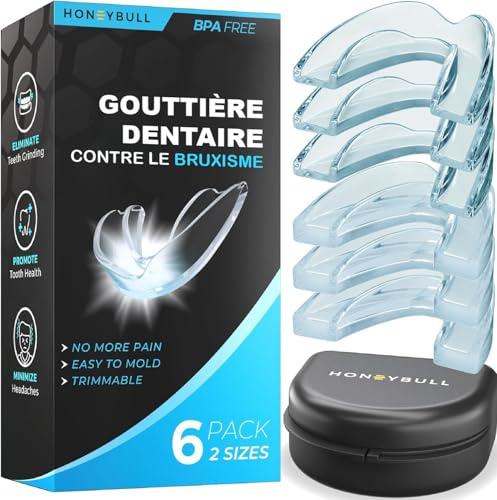 HONEYBULL Bite Bruxismo per Digrignamento dei Denti per Bruxismo Lieve e Grave, Comodo Paradenti Automodellante, Serramento Notturno, Mascherina Sbiancante, Protezione, 6 Pezzi - Mix