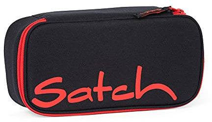 satch Schlamperbox extra groß inkl. Trennfach Reißverschlussfach Stiftehalter Geodreieck Sichtfenster für Stundenplan Fire Phantom - Schwarz