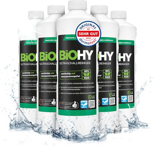 BiOHY Ultrasonic Cleaner (6 x 1l Bottle) | Intensive and Gentle Cleaning of Dental Products, Gold, Coins and Jewellery| Concentrate for ultrasonic Bath (Ultraschallreiniger)