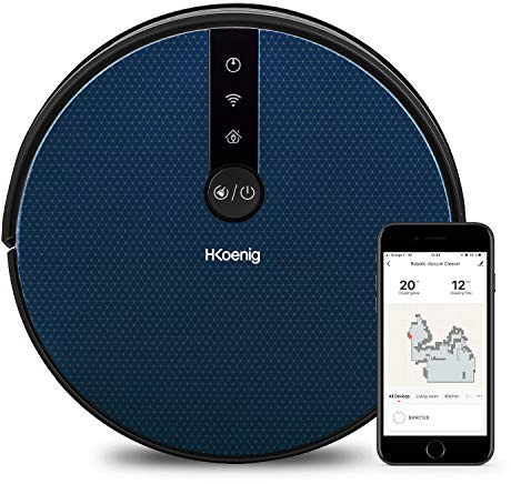 H.Koenig WaterMop Gyro+ Hochleistungs-Roboter-Staubsauger mit WiFi SWRC120, 100 Min. Laufzeit, Hindernis- und Leererkennung, 4 Programme, Geräuschpegel 56 dB, HEPA-Filter