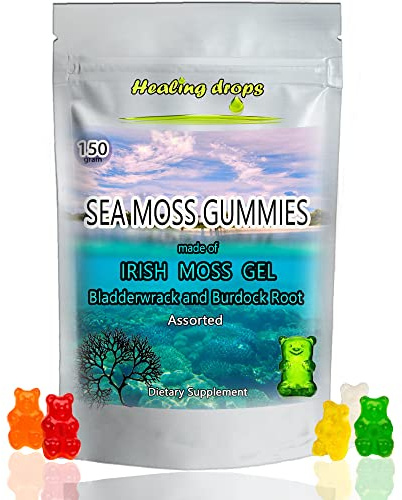 Sea Moss Gummies - Irish Sea Moss - Raw Organic Wildcrafted Sun-Dried Seamoss Powder and Gel - with Bladderwrack Burdock Root – Alkaline Keto Vegan Non-GMO Diet – Skin & Detox (Assorti)