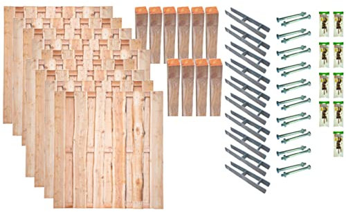 TETZNER & JENTZSCH Zäune Lincoln 7 I Sichtschutz Zaun 180 x 180 cm farblos I Gartenzaun aus Holz für den Sichtschutz I Zaun mit Holzlatten I Bretterzaun I Komplettset mit Tür und Gartentorbeschlag V2A