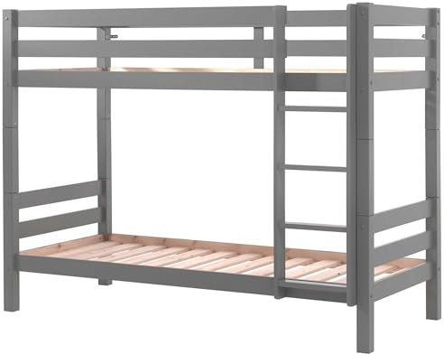 Vipack Etagen-Hochbett Pino 160 cm Höhe inkl. Bettschublade Kiefer massiv grau lackiert