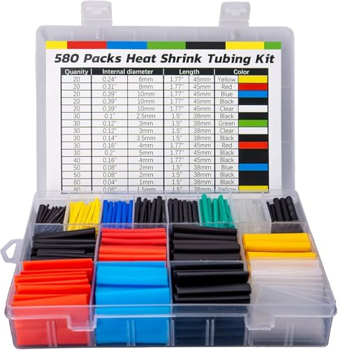 ASHINER Gaine Thermorétractable Câble Électrique - 580 Pièces Gaines Thermoretractables Ratio 2:1, Kit de Tube de Câble D'isolation Électrique (6 Couleurs, 11 Tailles)