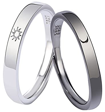 2 Stück Sonne Mond Eheringe Partnerringe Verstellbar Ringe Set Beste Freundin Sonne Mond Ring Frauen Geschenk