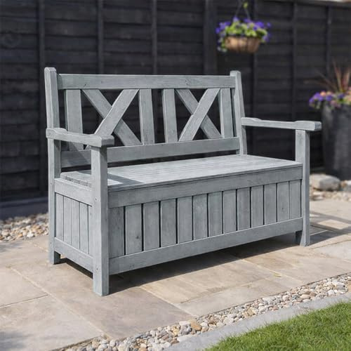 AIRWAVE Darcy Outdoor Storage Bench 110L | Weather Resistant Garden Storage Box | Treated Fir Wood | Wooden Showerproof Seat | Ideal for Storing Toys, Cushions, Tools