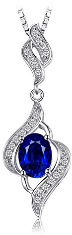 JewelryPalace Oval 2ct Erstellt Saphir Kette Anhänger 45CM, Blau Stein Schmuck Set, Halskette Damen Silber 925 Collier Damen Ketten Edelstein Mädchen, Halsketten Frauen Valentinstag Rosegold Gold
