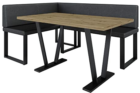 Eckbank Akiko Metal mit Tisch - Eckbankgruppe für Ihrem Esszimmer, Küche modern, Sitzecke, Essecke. Perfekt für Küche, Büro und Rezeption. Solide und Starke Verarbeitung. (Soft 11, 142x196 Links)