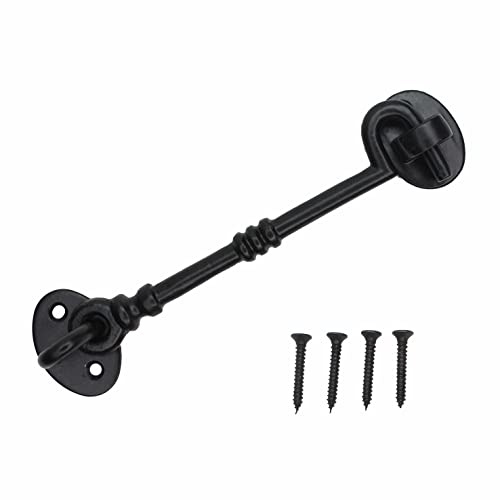 SUL Cast Iron Antique Design Cabin Hook 150mm with Mounting Screws, Heavy Duty Gate Latches, Hook and Eye Latch for Garage, Door, Window (6 Inch – Black) (1pk)