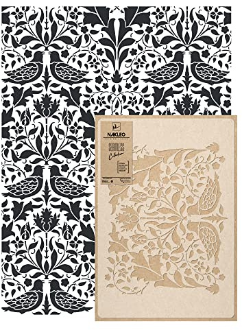 NAKLEO Wandschablone Groß Muster, Malschablone 59x95cm William Morris Blumen Vögel Wiederverwendbare Kunststoff, Geometrische Tapete Wandgestaltung, DIY Craft, Holz Möbel Boden Stoff