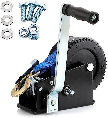 Pindex Verricello a Corda con Freno Fino a 3500LBS, Verricello con Impugnatura Rapida, 4:1,8:1, Argano per Rimorchio Barca, Argano a Mano per Camper, Blu