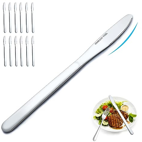 Funnydin 12 Pieces Dinner Knives Set, 8.1 Inches Table Knives Set, Durable Butter Knife, Food Grade Stainless Steel Dinner Knife, Cost-effective Knive Silverware - Mirror Polished, Dishwasher Safe