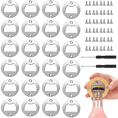 DBALL 26 Pezzi Inserto Apribottiglie Birra Kit Apribottiglie Fai da Te Forma Rotonda con Viti e Cacciavite per Bar Casa Festa Ristorante e Altre Scene (Argento)